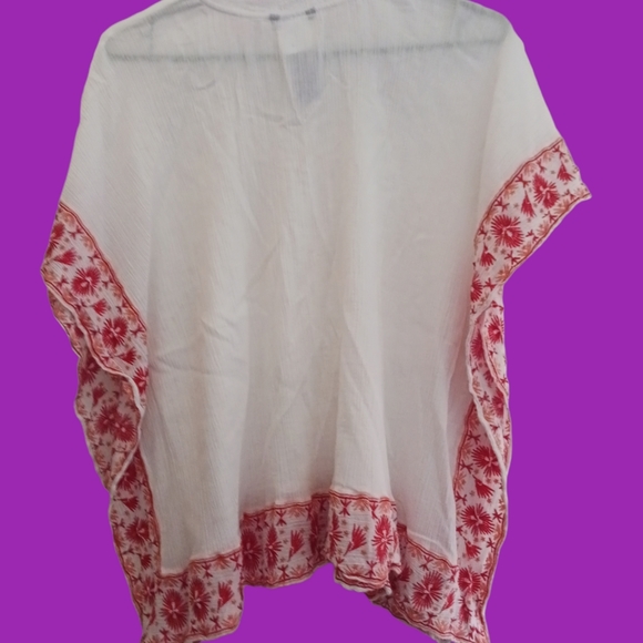 NYDJ Women's Square Cascade Popover, Optic White with Blaze EMB, M - Picture 2 of 5